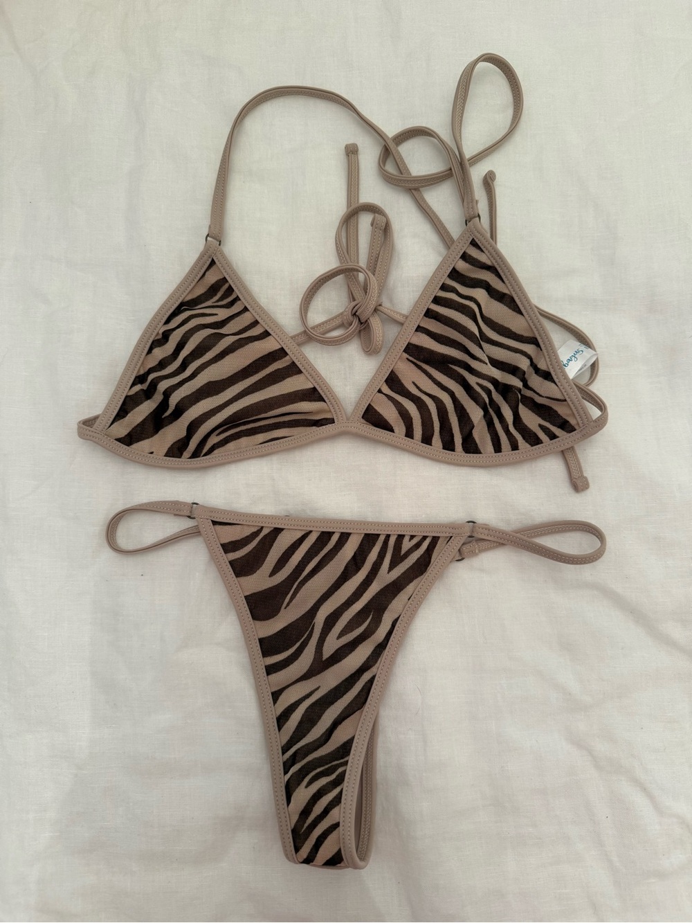 ANDI BAGUS Zebra Triangle Bikini Set - Taupe/Black